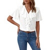 image:imageLYANER Womens Ruffle V Neck Button Down Short Sleeve Dressy Casual Blouse Top ShirtsWhite