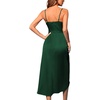 image:imageLYANER Womens Satin Cowl Neck Sleeveless Split Ruch Strap Sexy Cocktail Midi DressDark Green