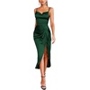 image:imageLYANER Womens Satin Cowl Neck Sleeveless Split Ruch Strap Sexy Cocktail Midi DressDark Green