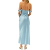 image:imageLYANER Womens Satin Off Shoulder Strapless Short Sleeve Bodycon Party Long DressAzure