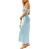 image:imageLYANER Womens Satin Off Shoulder Strapless Short Sleeve Bodycon Party Long DressAzure