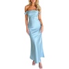 image:imageLYANER Womens Satin Off Shoulder Strapless Short Sleeve Bodycon Party Long DressAzure