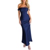 image:imageLYANER Womens Satin Off Shoulder Strapless Short Sleeve Bodycon Party Long DressNavy Blue