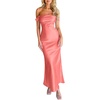 image:imageLYANER Womens Satin Off Shoulder Strapless Short Sleeve Bodycon Party Long DressWatermelon Red