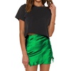 image:imageLYANER Womens Satin Silky Lace Trim Split Slit Hem Zipper High Wasit Mini Short SkirtGrass Green