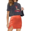 image:imageLYANER Womens Satin Silky Lace Trim Split Slit Hem Zipper High Wasit Mini Short SkirtLight Orange