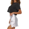 image:imageLYANER Womens Satin Silky Lace Trim Split Slit Hem Zipper High Wasit Mini Short SkirtWhite
