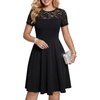image:imageLYANER Womens Sheer Lace Short Sleeve Round Neck Ruffle A Line Cocktail Party Midi DressBlack