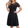 image:imageLYANER Womens Sheer Lace Short Sleeve Round Neck Ruffle A Line Cocktail Party Midi DressBlack