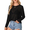 image:imageLYANER Womens Sheer Mesh Long Sleeve Round Neck Sexy See Through Blouse Shirt TopBlack