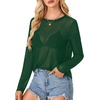 image:imageLYANER Womens Sheer Mesh Long Sleeve Round Neck Sexy See Through Blouse Shirt TopDark Green