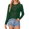 image:imageLYANER Womens Sheer Mesh Long Sleeve Round Neck Sexy See Through Blouse Shirt TopDark Green
