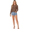 image:imageLYANER Womens Sheer Mesh Long Sleeve Round Neck Sexy See Through Blouse Shirt TopLight Brown
