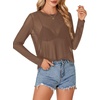 image:imageLYANER Womens Sheer Mesh Long Sleeve Round Neck Sexy See Through Blouse Shirt TopLight Brown