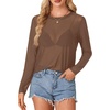 image:imageLYANER Womens Sheer Mesh Long Sleeve Round Neck Sexy See Through Blouse Shirt TopLight Brown