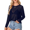 image:imageLYANER Womens Sheer Mesh Long Sleeve Round Neck Sexy See Through Blouse Shirt TopNavy Blue