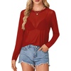 image:imageLYANER Womens Sheer Mesh Long Sleeve Round Neck Sexy See Through Blouse Shirt TopRed