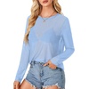 image:imageLYANER Womens Sheer Mesh Long Sleeve Round Neck Sexy See Through Blouse Shirt TopSky Blue
