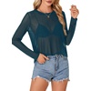 image:imageLYANER Womens Sheer Mesh Long Sleeve Round Neck Sexy See Through Blouse Shirt TopTeal Blue