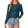 image:imageLYANER Womens Sheer Mesh Long Sleeve Round Neck Sexy See Through Blouse Shirt TopTeal Blue