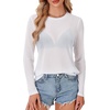 image:imageLYANER Womens Sheer Mesh Long Sleeve Round Neck Sexy See Through Blouse Shirt TopWhite