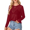 image:imageLYANER Womens Sheer Mesh Long Sleeve Round Neck Sexy See Through Blouse Shirt TopWine Red