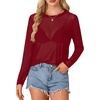 image:imageLYANER Womens Sheer Mesh Long Sleeve Round Neck Sexy See Through Blouse Shirt TopWine Red