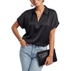 image:imageLYANER Womens Silky Satin Collared V Neck Short Sleeve Business Casual Blouse TopsBlack