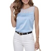 image:imageLYANER Womens Silky Satin Lace Mesh Round Neck Sleeveless Dressy Casual Blouse Tank TopsAzure