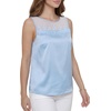 image:imageLYANER Womens Silky Satin Lace Mesh Round Neck Sleeveless Dressy Casual Blouse Tank TopsAzure