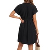 image:imageLYANER Womens Smocked Ruffle V Neck Short Sleeve Ruched A Line Casual Beach Mini DressBlack