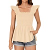 image:imageLYANER Womens Square Neck Ruffle Cap Short Sleeve Smocked Summer Peplum Top Babydoll Flowy Blouse TankBeige