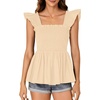 image:imageLYANER Womens Square Neck Ruffle Cap Short Sleeve Smocked Summer Peplum Top Babydoll Flowy Blouse TankBeige