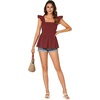 image:imageLYANER Womens Square Neck Ruffle Cap Short Sleeve Smocked Summer Peplum Top Babydoll Flowy Blouse TankBurgundy