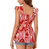 image:imageLYANER Womens Square Neck Ruffle Cap Short Sleeve Smocked Summer Peplum Top Babydoll Flowy Blouse TankFloral Pink