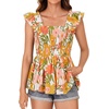 image:imageLYANER Womens Square Neck Ruffle Cap Short Sleeve Smocked Summer Peplum Top Babydoll Flowy Blouse TankFloral Yellow