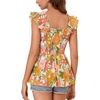 image:imageLYANER Womens Square Neck Ruffle Cap Short Sleeve Smocked Summer Peplum Top Babydoll Flowy Blouse TankFloral Yellow