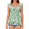 image:imageLYANER Womens Square Neck Ruffle Cap Short Sleeve Smocked Summer Peplum Top Babydoll Flowy Blouse TankPrinted Light Green
