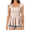image:imageLYANER Womens Square Neck Ruffle Cap Short Sleeve Smocked Summer Peplum Top Babydoll Flowy Blouse TankSolid Beige