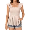 image:imageLYANER Womens Square Neck Ruffle Cap Short Sleeve Smocked Summer Peplum Top Babydoll Flowy Blouse TankSolid Beige