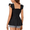 image:imageLYANER Womens Square Neck Ruffle Cap Short Sleeve Smocked Summer Peplum Top Babydoll Flowy Blouse TankSolid Black