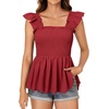 image:imageLYANER Womens Square Neck Ruffle Cap Short Sleeve Smocked Summer Peplum Top Babydoll Flowy Blouse TankSolid Burgundy