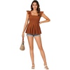 image:imageLYANER Womens Square Neck Ruffle Cap Short Sleeve Smocked Summer Peplum Top Babydoll Flowy Blouse TankSolid Caramel