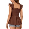 image:imageLYANER Womens Square Neck Ruffle Cap Short Sleeve Smocked Summer Peplum Top Babydoll Flowy Blouse TankSolid Dark Brown