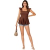 image:imageLYANER Womens Square Neck Ruffle Cap Short Sleeve Smocked Summer Peplum Top Babydoll Flowy Blouse TankSolid Dark Brown