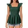 image:imageLYANER Womens Square Neck Ruffle Cap Short Sleeve Smocked Summer Peplum Top Babydoll Flowy Blouse TankSolid Dark Green
