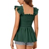 image:imageLYANER Womens Square Neck Ruffle Cap Short Sleeve Smocked Summer Peplum Top Babydoll Flowy Blouse TankSolid Dark Green