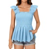 image:imageLYANER Womens Square Neck Ruffle Cap Short Sleeve Smocked Summer Peplum Top Babydoll Flowy Blouse TankSolid Light Blue