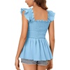 image:imageLYANER Womens Square Neck Ruffle Cap Short Sleeve Smocked Summer Peplum Top Babydoll Flowy Blouse TankSolid Light Blue