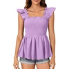 image:imageLYANER Womens Square Neck Ruffle Cap Short Sleeve Smocked Summer Peplum Top Babydoll Flowy Blouse TankSolid Lilac